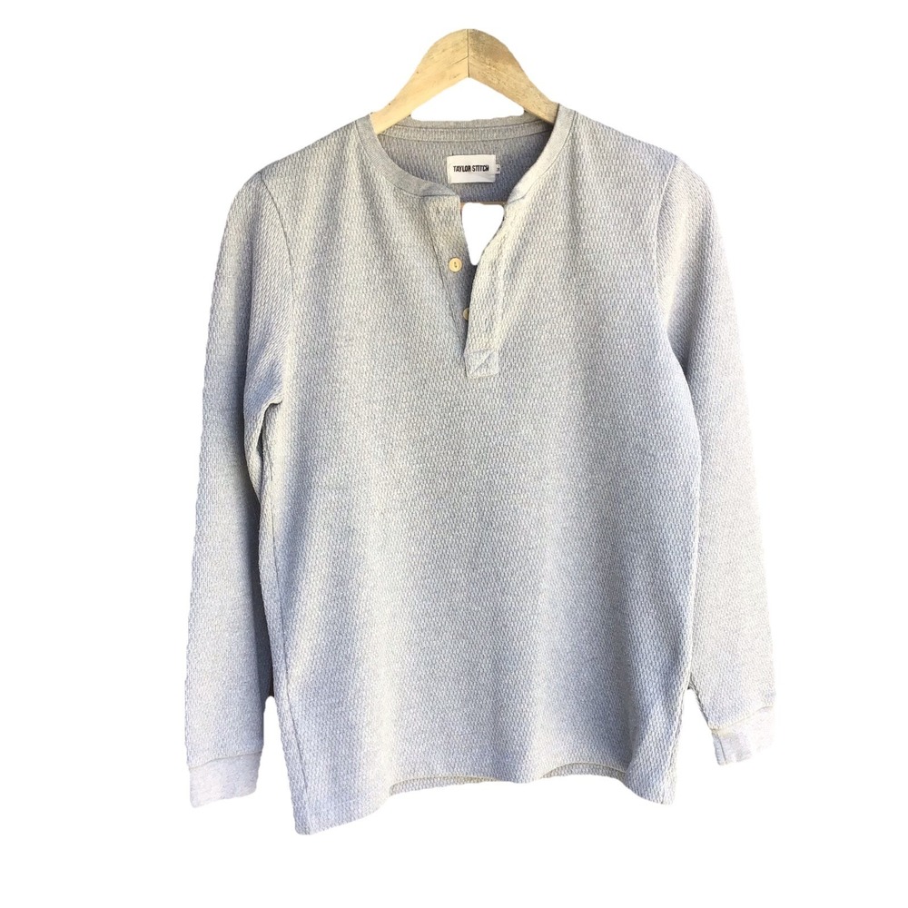 Taylor Stitch Waffle Knit Henley Long Sleeve Gray Thermal Shirt Size 36 USA